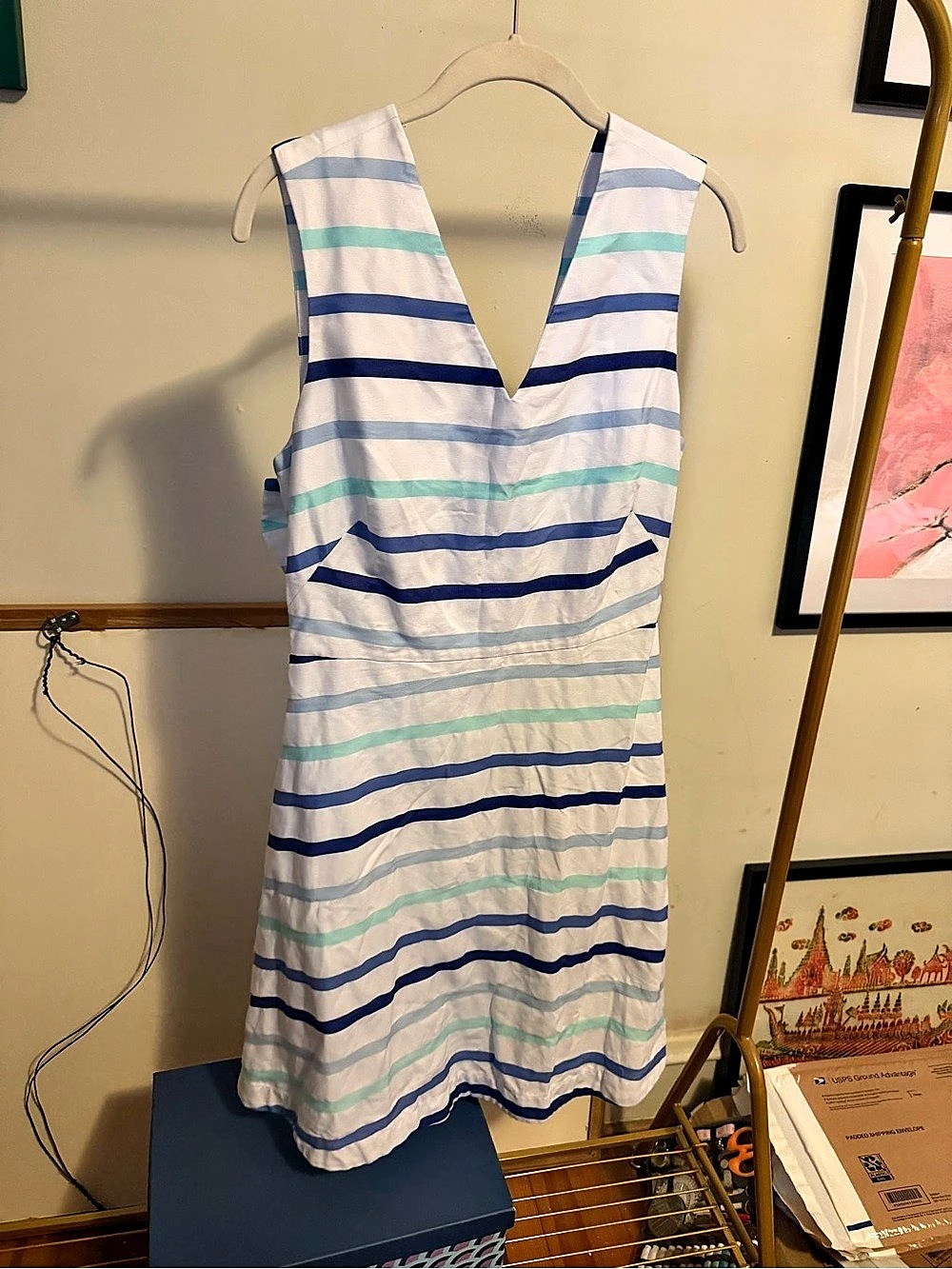 Kate Spade New York Blue Striped Bow Back Dress White & Blue